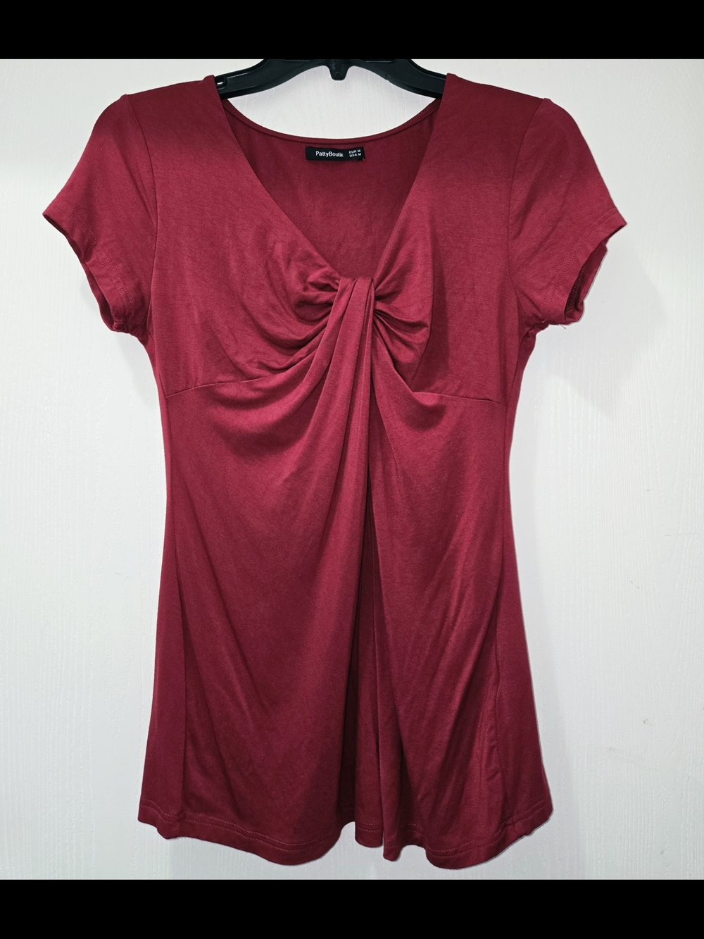 PattyBoutik Wine Red Twist-Detail Short Sleeve Tunic